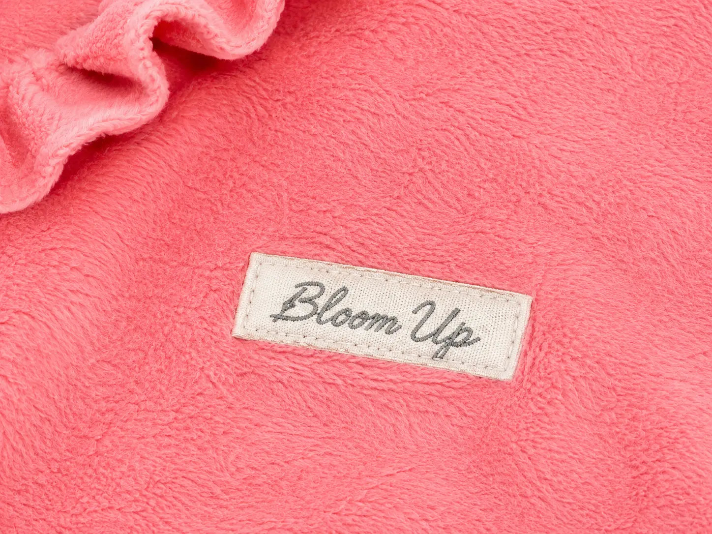 BloomUp Peach Textured Ruffle Neck Top for Girls – Soft Kids High Neck Winter Wear Top