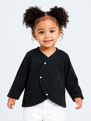 Black Wrap-Style Full Sleeve Baby Cardigan – Soft Cotton Snap Button Layering Top BloomUp