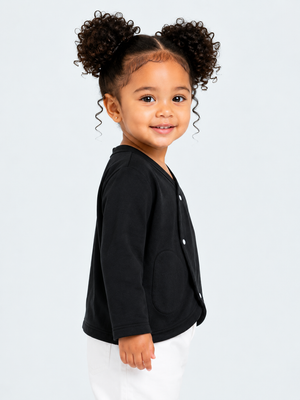 Black Wrap-Style Full Sleeve Baby Cardigan – Soft Cotton Snap Button Layering Top BloomUp