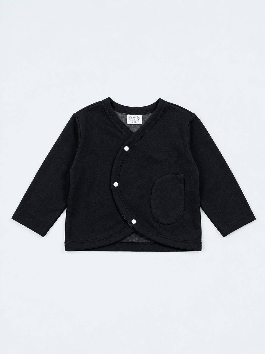 Black Wrap-Style Full Sleeve Baby Cardigan – Soft Cotton Snap Button Layering Top BloomUp