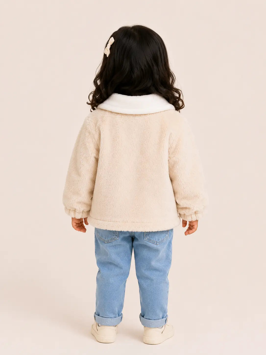 BloomUp Cream Teddy Fur Button Jacket for Kids – Ultra Soft Plush Winter Coat with Wide Collar Cozy Warm Outerwear