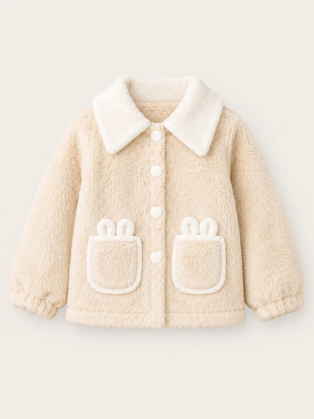 BloomUp Cream Teddy Fur Button Jacket for Kids – Ultra Soft Plush Winter Coat with Wide Collar Cozy Warm Outerwear