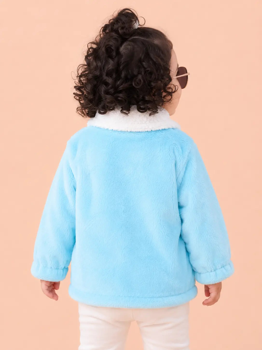 BloomUp Sky Blue Teddy Fleece Jacket for Girls – Soft Sherpa Collar Kids Winter Outerwear