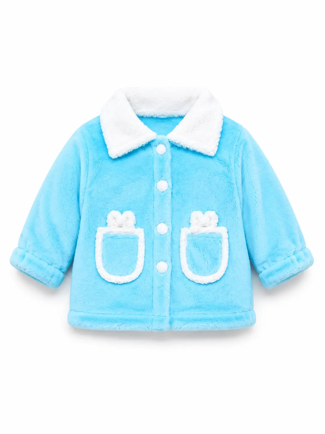 BloomUp Sky Blue Teddy Fleece Jacket for Girls – Soft Sherpa Collar Kids Winter Outerwear