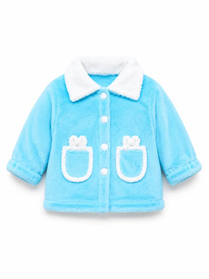 BloomUp Sky Blue Teddy Fleece Jacket for Girls – Soft Sherpa Collar Kids Winter Outerwear