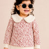 Cream & Red Floral Jacquard Collar Sweater for Girls – Soft Winter Knit Top Kids Warm Pullover