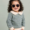 Blue Green Textured Collar Sweater for Girls – Soft Knit Winter Wear Elegant Casual Pullover Top