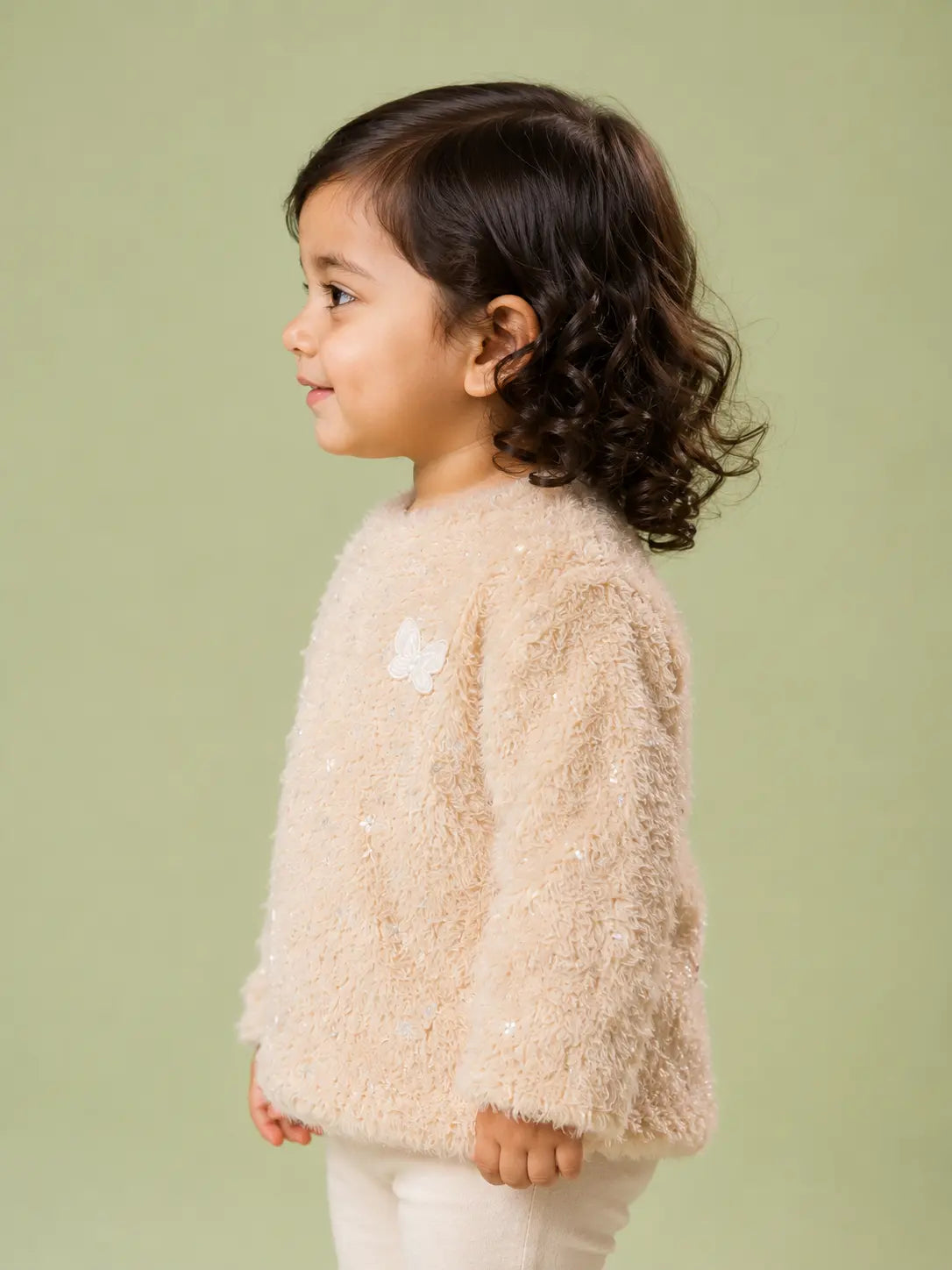 BloomUp Cream Soft Teddy Fleece Butterfly Sweatshirt for Girls – Cozy Winter Pullover for Kids