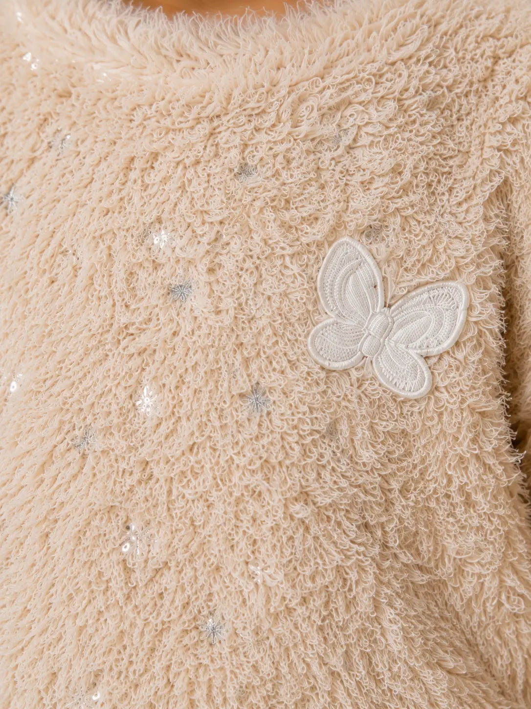 BloomUp Cream Soft Teddy Fleece Butterfly Sweatshirt for Girls – Cozy Winter Pullover for Kids