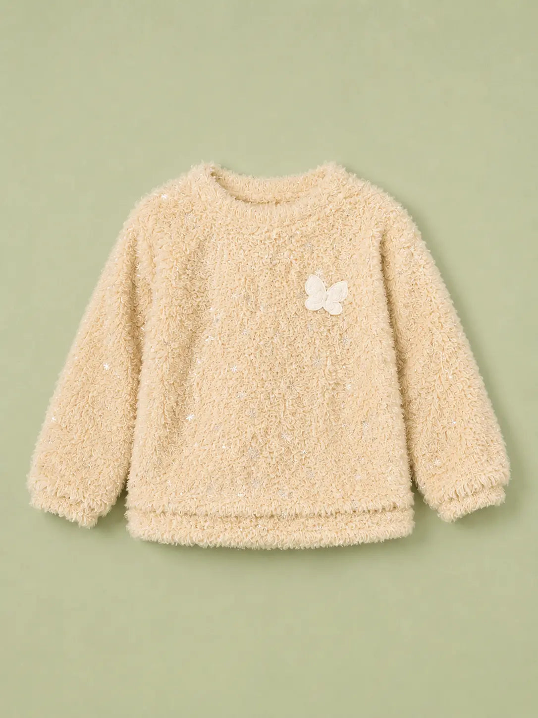 BloomUp Cream Soft Teddy Fleece Butterfly Sweatshirt for Girls – Cozy Winter Pullover for Kids