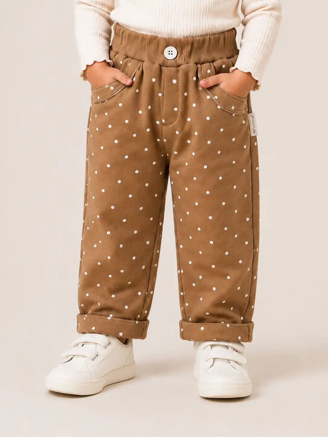 BloomUp Brown Polka Dot Cotton Pants for Kids – Soft Stretchy Everyday Wear Comfort Fit Trousers for Boys & Girls