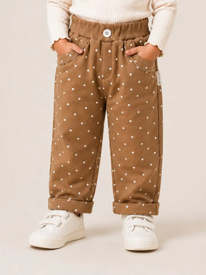 BloomUp Brown Polka Dot Cotton Pants for Kids – Soft Stretchy Everyday Wear Comfort Fit Trousers for Boys & Girls