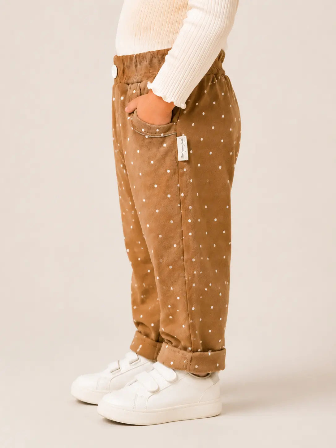 BloomUp Brown Polka Dot Cotton Pants for Kids – Soft Stretchy Everyday Wear Comfort Fit Trousers for Boys & Girls