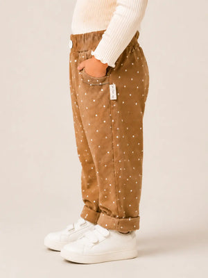 BloomUp Brown Polka Dot Cotton Pants for Kids – Soft Stretchy Everyday Wear Comfort Fit Trousers for Boys & Girls