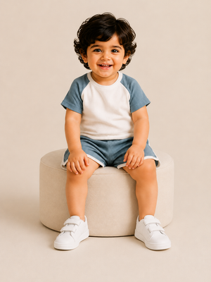 Boys Blue Raglan T Shirt & Shorts Set Kidswear Cotton BloomUp