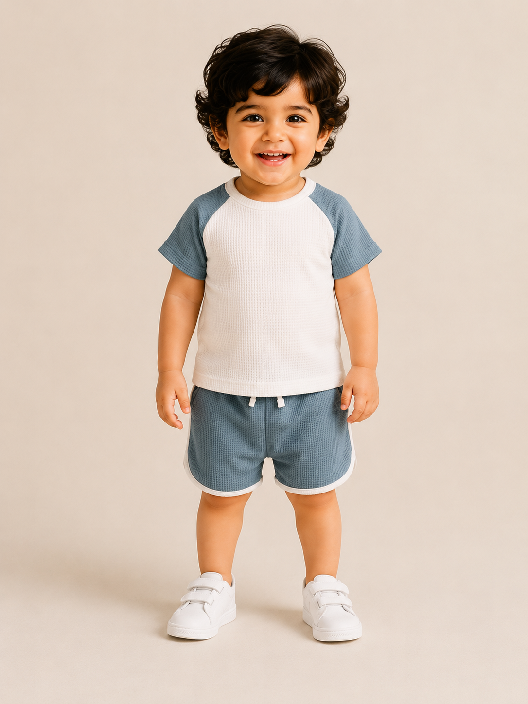 Boys Blue Raglan T Shirt & Shorts Set Kidswear Cotton BloomUp
