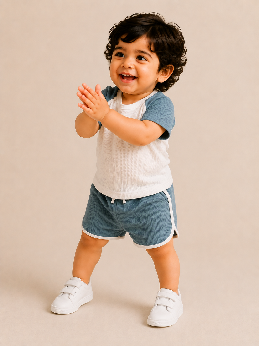 Boys Blue Raglan T Shirt & Shorts Set Kidswear Cotton BloomUp