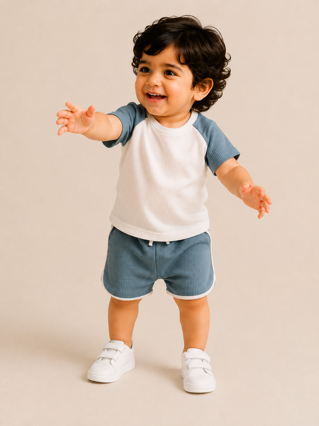 Boys Blue Raglan T Shirt & Shorts Set Kidswear Cotton BloomUp