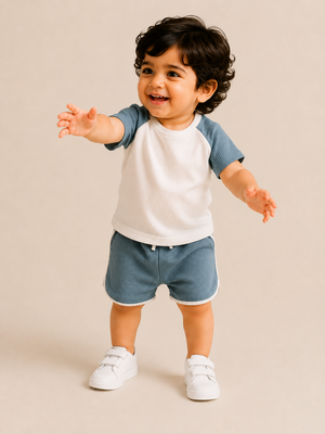 Boys Blue Raglan T Shirt & Shorts Set Kidswear Cotton BloomUp