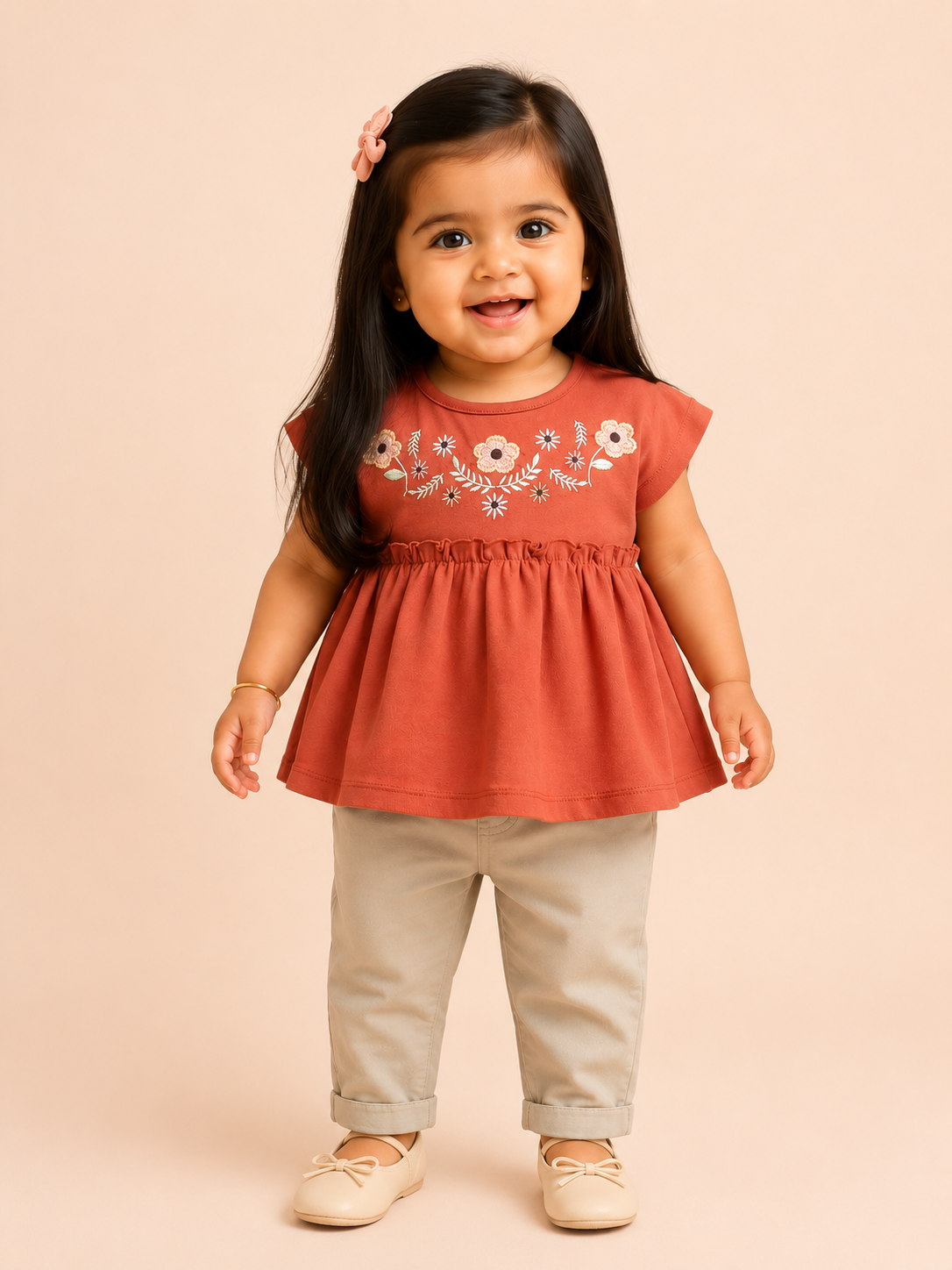 Girls Rust Sleeveless Peplum Top Soft Cotton Clothing Set BloomUp