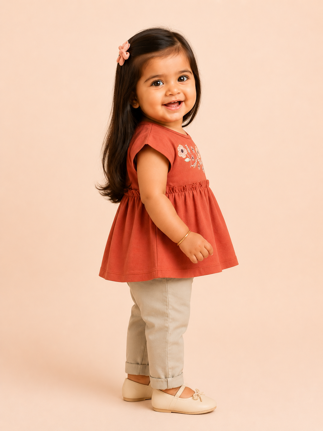 Girls Rust Sleeveless Peplum Top Soft Cotton Clothing Set BloomUp