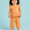 Orange Ruffle Sleeve Top & Shorts Co-ord Set for Girls – Soft Cotton Casual Summer Outfit