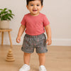 Kids Grey Printed Elastic Waist Shorts with Folded Hem