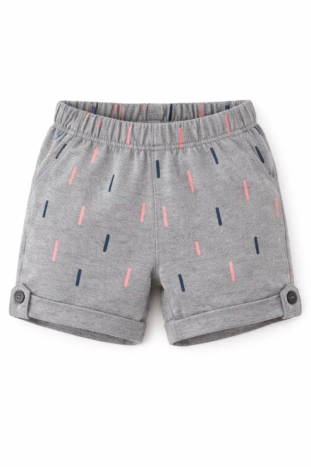 Kids Grey Printed Elastic Waist Shorts with Folded Hem BloomUp