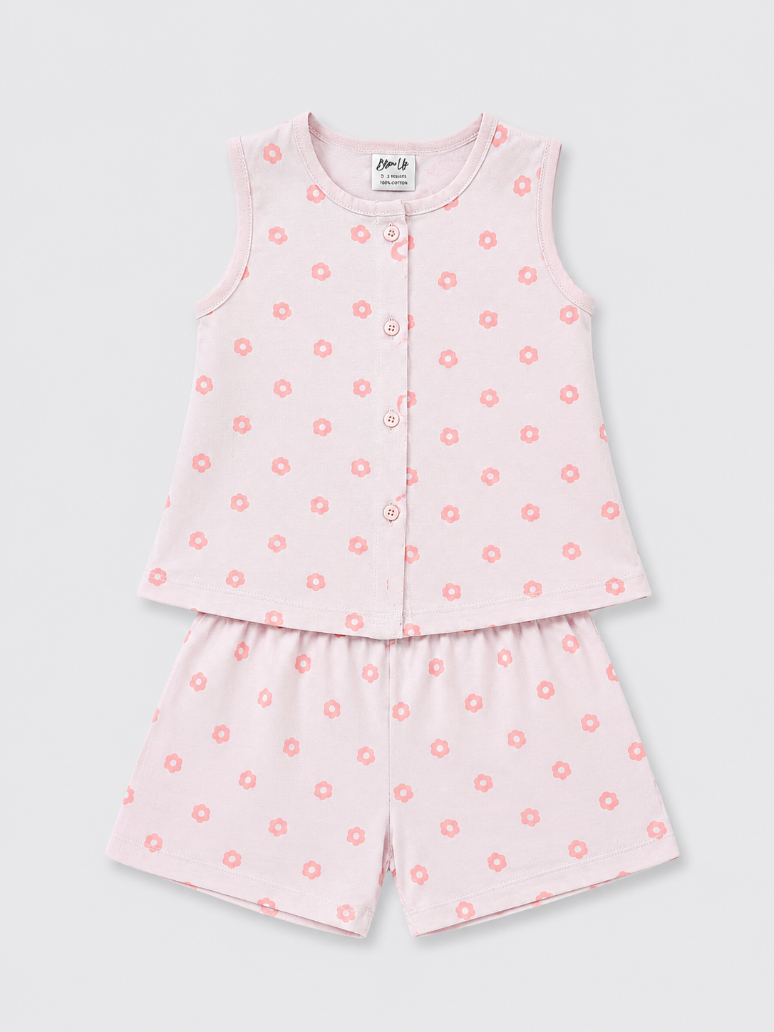 Girls Pink Sleeveless Printed Top Soft Cotton Clothing Set BloomUp