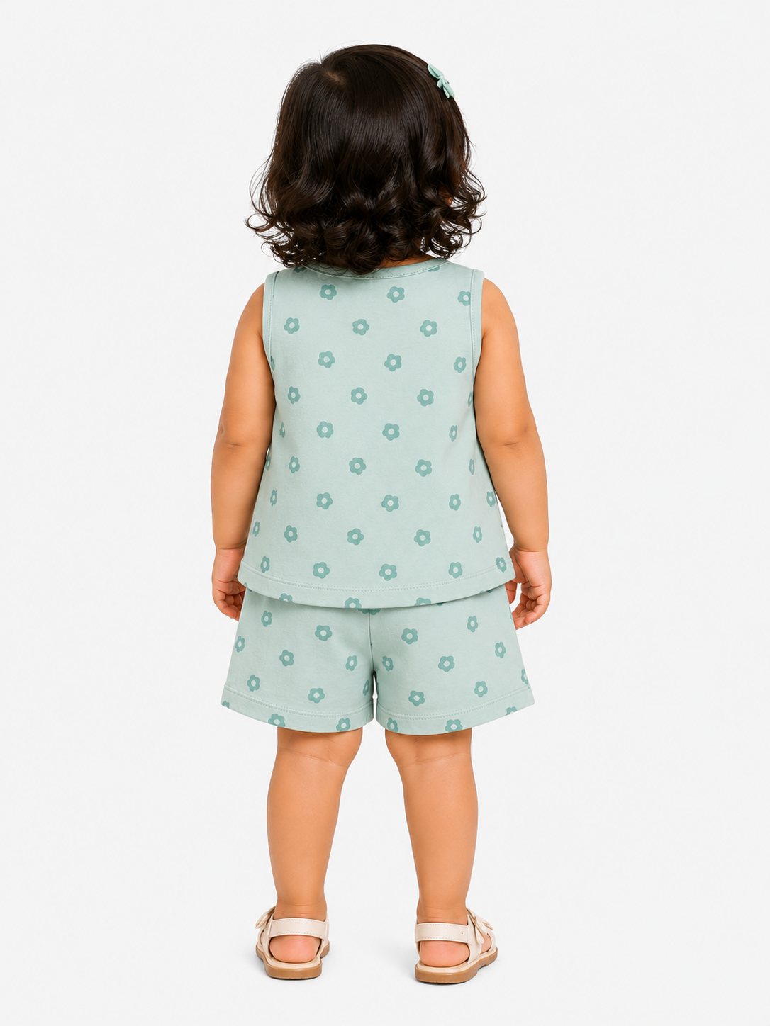 Girls Mint Sleeveless Printed Top Soft Cotton Clothing Set BloomUp