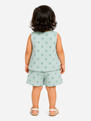 Girls Mint Sleeveless Printed Top Soft Cotton Clothing Set BloomUp