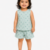 Mint Green Floral Sleeveless Top & Shorts Co-ord Set for Girls – Soft Cotton Casual Summer Outfit