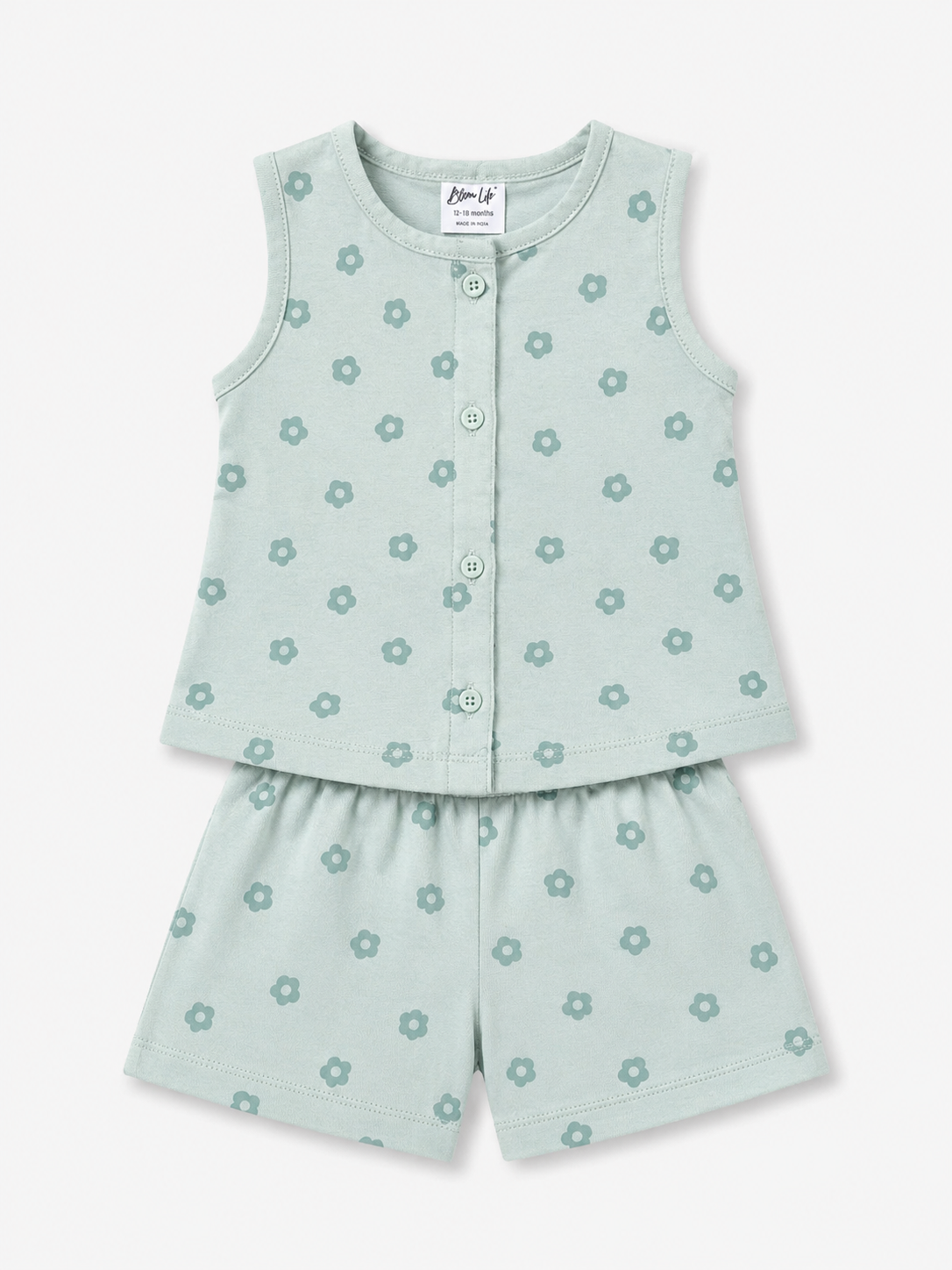 Girls Mint Sleeveless Printed Top Soft Cotton Clothing Set BloomUp