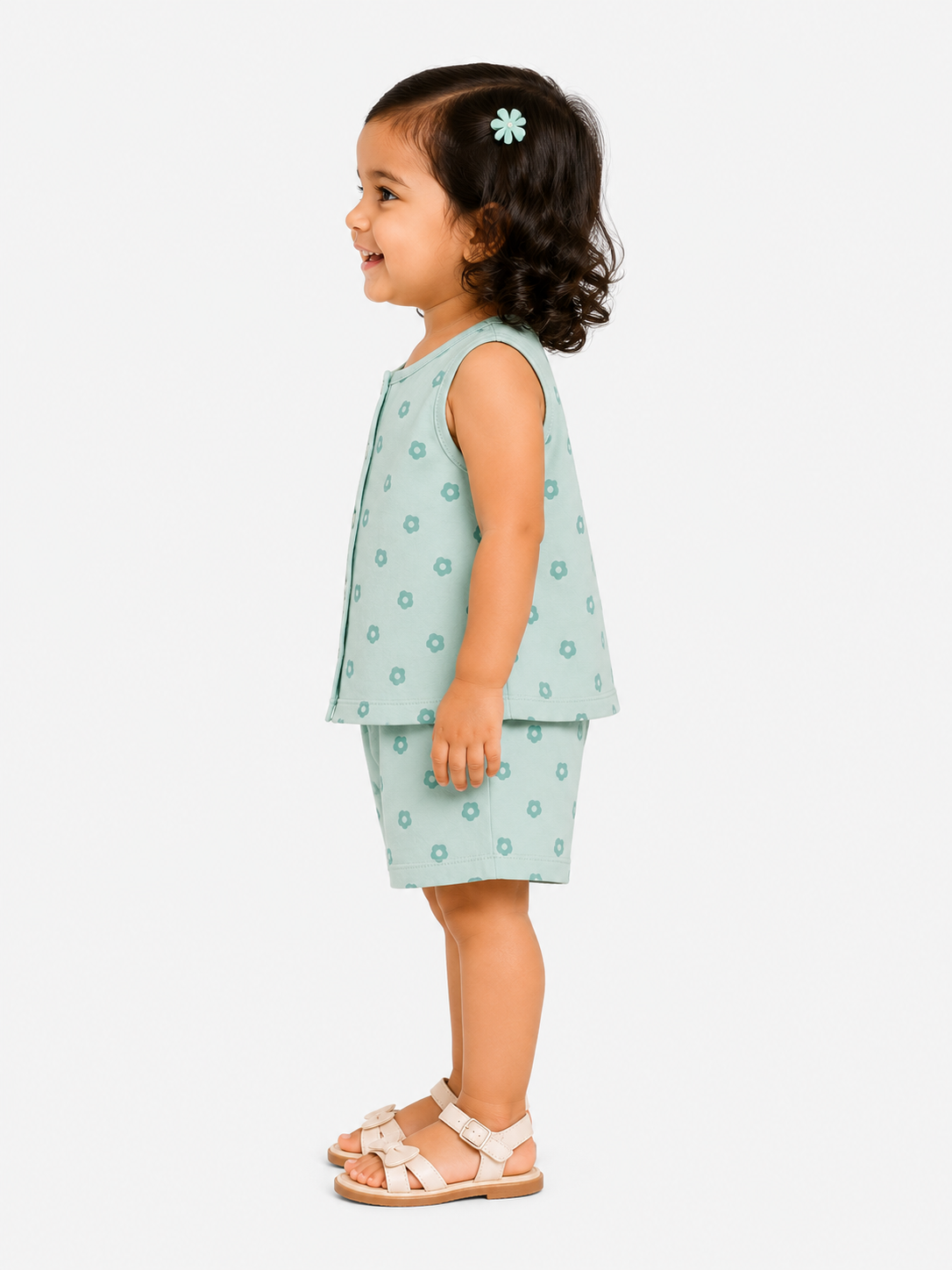 Girls Mint Sleeveless Printed Top Soft Cotton Clothing Set BloomUp