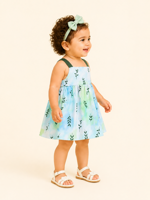 Girls White Sleeveless Printed Line Soft Cotton Clothing Set BloomUp
