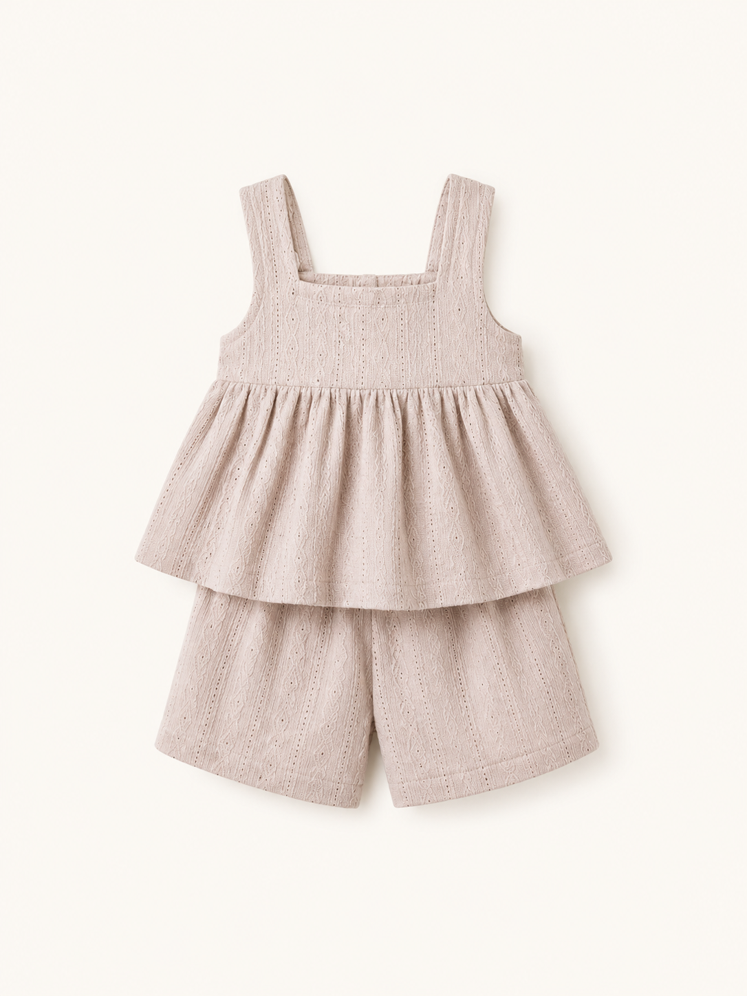 Girls Beige Sleeveless Top And Soft Cotton Clothing Set BloomUp