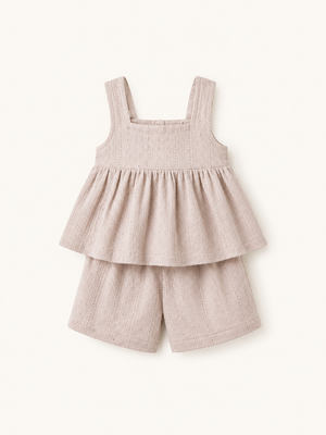 Girls Beige Sleeveless Top And Soft Cotton Clothing Set BloomUp