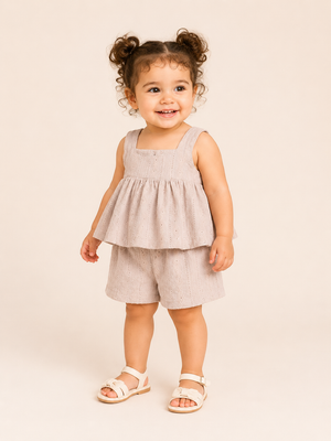 Girls Beige Sleeveless Top And Soft Cotton Clothing Set BloomUp