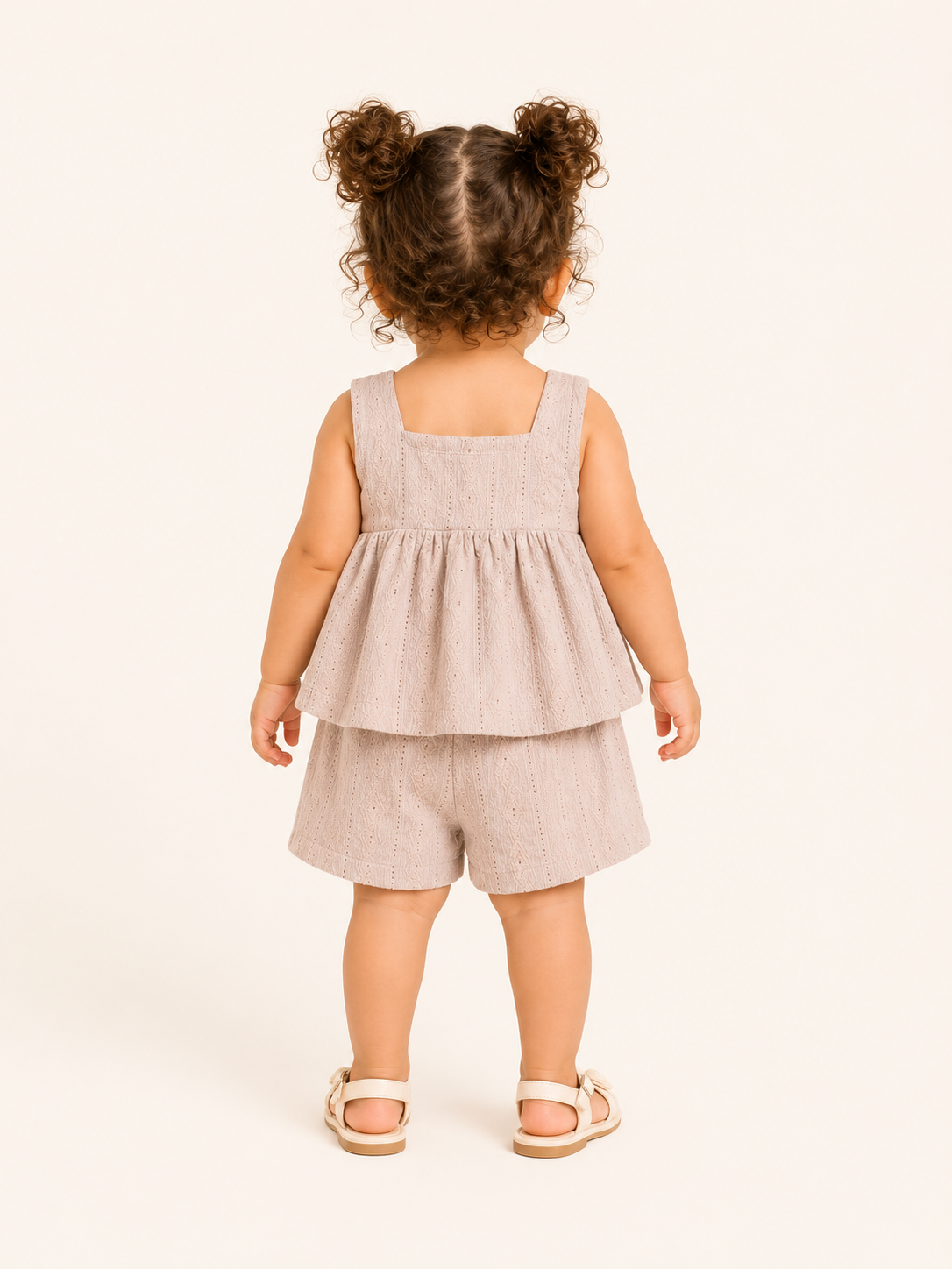 Girls Beige Sleeveless Top And Soft Cotton Clothing Set BloomUp