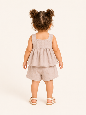 Girls Beige Sleeveless Top And Soft Cotton Clothing Set BloomUp