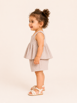 Girls Beige Sleeveless Top And Soft Cotton Clothing Set BloomUp