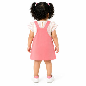 Baby Girls Peach Pinafore Dress with Strawberry Pocket Detail & Striped Tee Set BloomUp