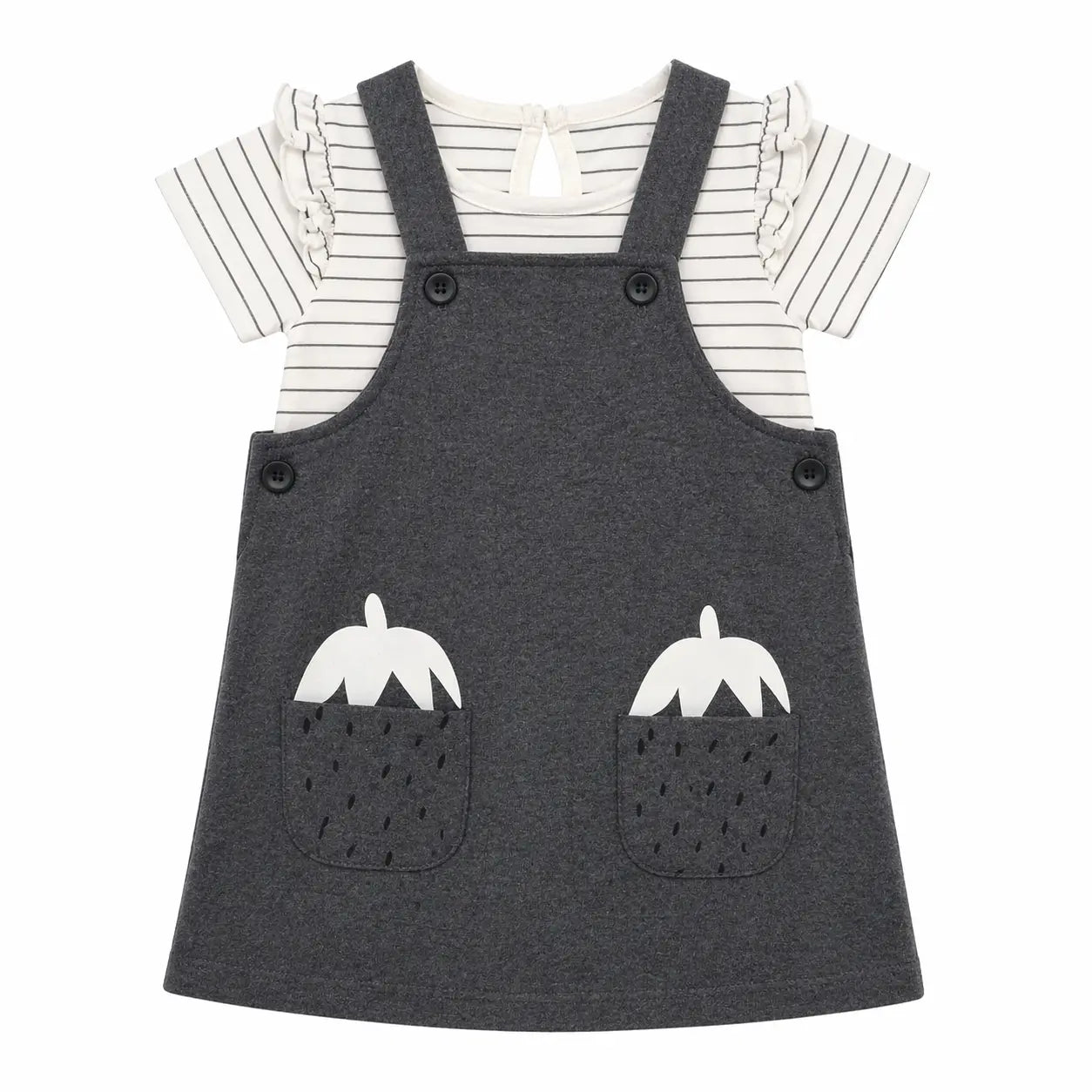 Baby Girls Grey Pinafore Dress with Pocket Detail & Inner Tee Set BloomUp
