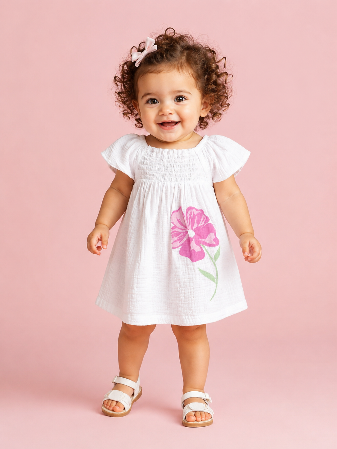 Girls White Flutter Sleeve Dress Soft Cotton Kids Fashion Wear BloomUp