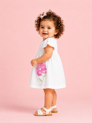 Girls White Flutter Sleeve Dress Soft Cotton Kids Fashion Wear BloomUp