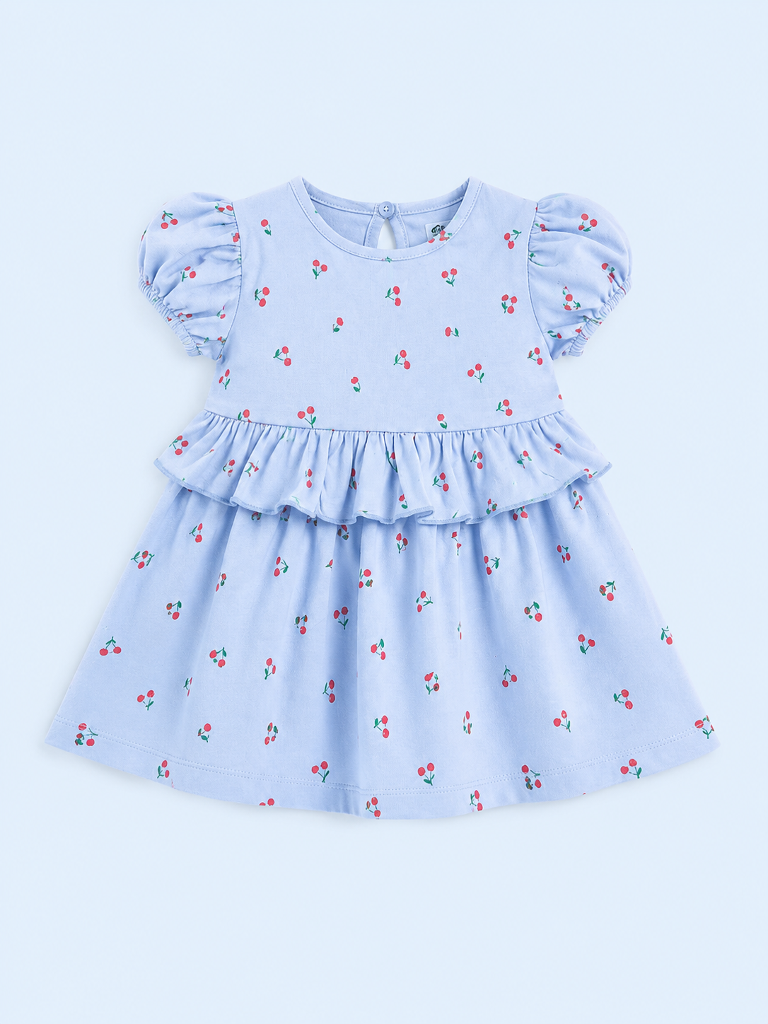 Girls Blue Flutter Sleeve Printed Soft Cotton Kids Fashion Wear BloomUp