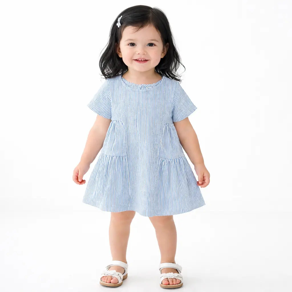 Light Blue Striped Kids Dress – Soft Cotton Summer Wear for Girls BloomUp