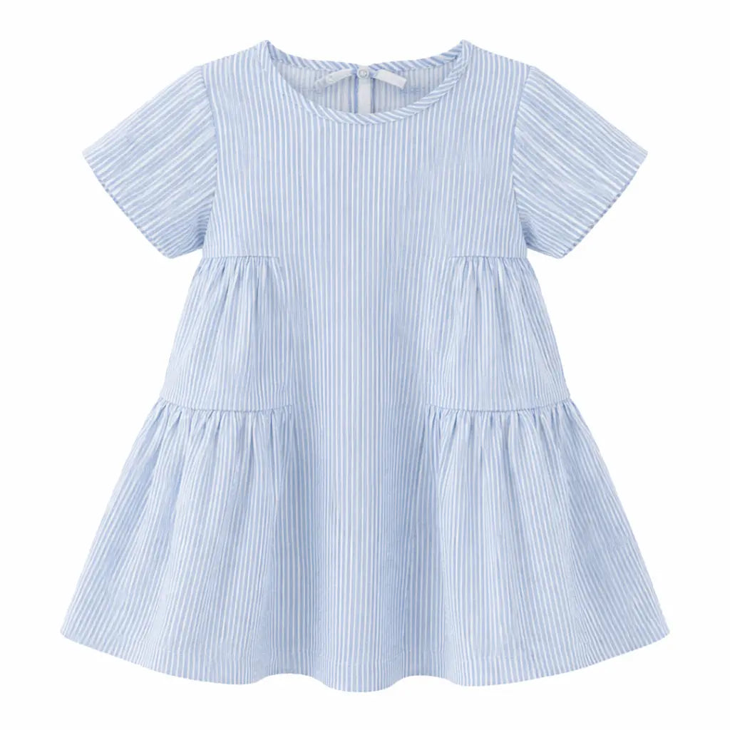 Light Blue Striped Kids Dress – Soft Cotton Summer Wear for Girls BloomUp