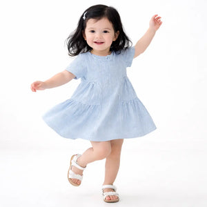 Light Blue Striped Kids Dress – Soft Cotton Summer Wear for Girls BloomUp