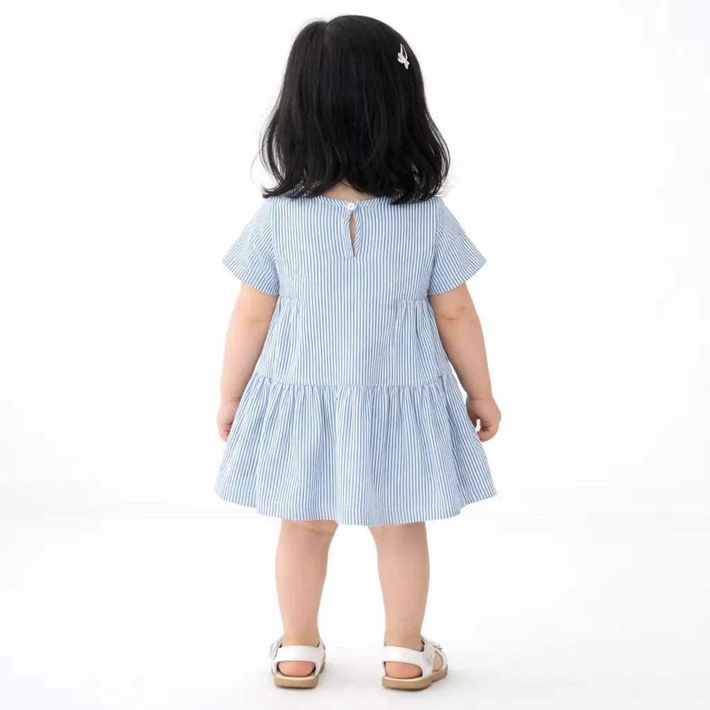 Light Blue Striped Kids Dress – Soft Cotton Summer Wear for Girls BloomUp